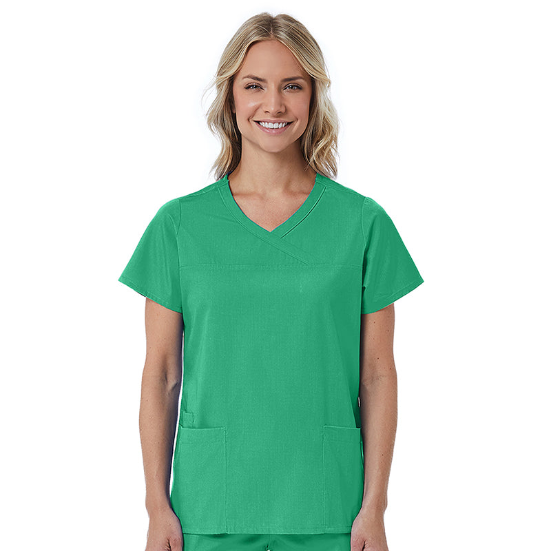 Curved Mock Wrap Top by Maevn XXS-5XL / Surgical GREEN