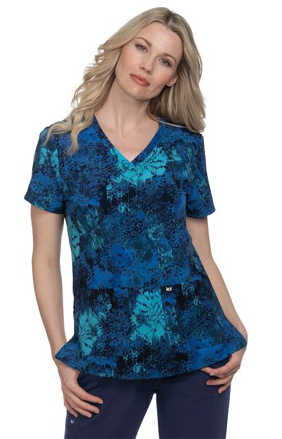 Early Energy Top by KOI XXS-3X / Ikat Floral Blue