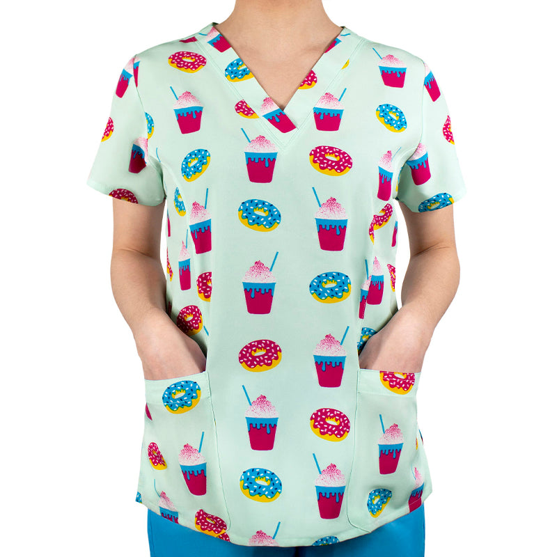 Printed Curved V-Neck Top BY MAEVN XS-3XL / Brain Freeze