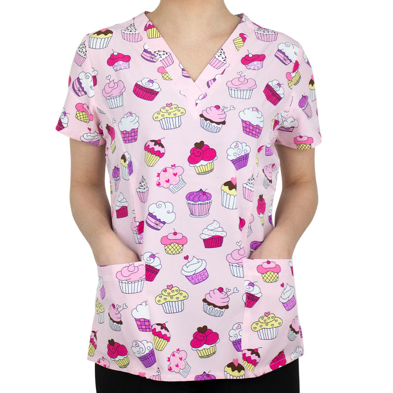 Printed Curved V-Neck Top BY MAEVN XS-3XL / Cupcake Heaven