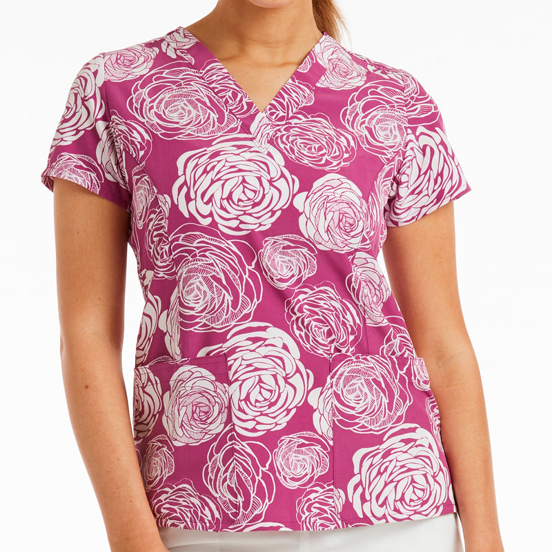Printed Curved V-Neck Top BY MAEVN XS-3XL / Florever Yours