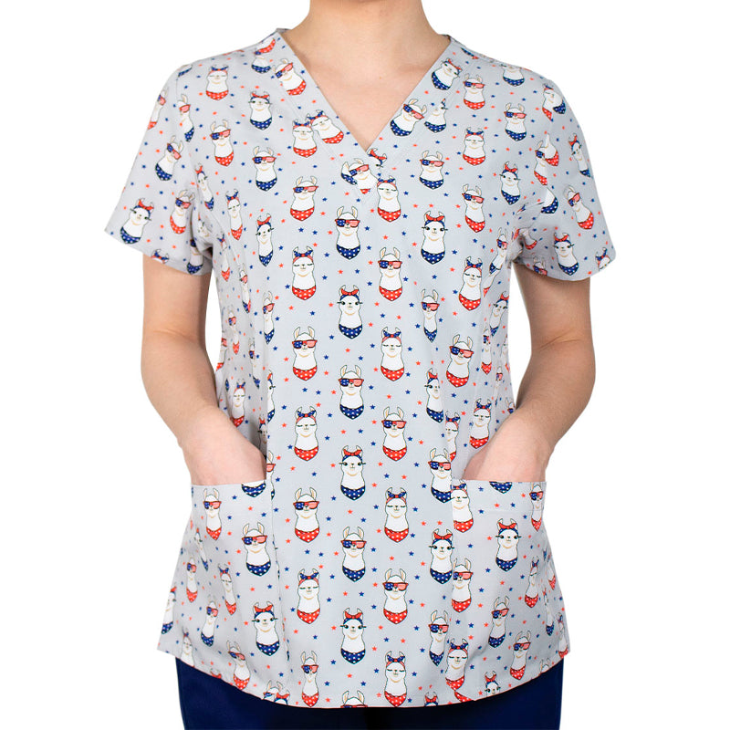 Printed Curved V-Neck Top BY MAEVN XS-3XL / Have a fabullama 4th