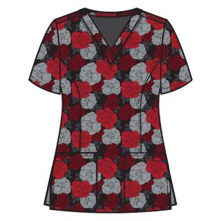 Printed Curved V-Neck Top BY MAEVN XS-3XL /Night Blooming