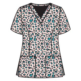 Printed Curved V-Neck Top BY MAEVN XS-3XL /Pastel Leopard