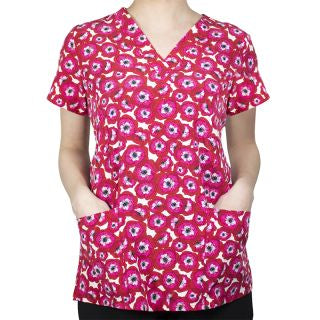 Printed Curved V-Neck Top BY MAEVN XS-3XL / Pretty Poppies