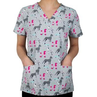 Printed Curved V-Neck Top BY MAEVN XS-3XL /Paw Pals
