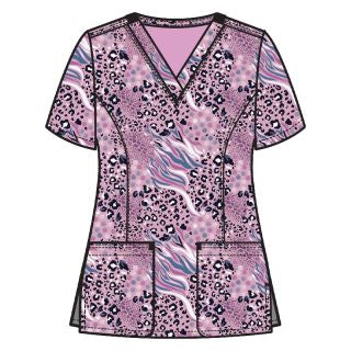 Printed Curved V-Neck Top BY MAEVN XS-3XL /Safari in Pink