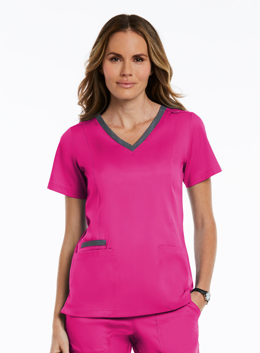 Both Side Contrast V-Neck Top by Maevn XXS-3XL / HOT PINK