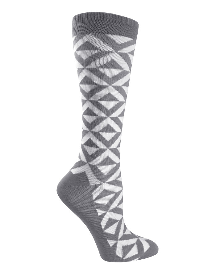 12" Premium Knit Compression Socks by Prestige / Diamonds Grey & White