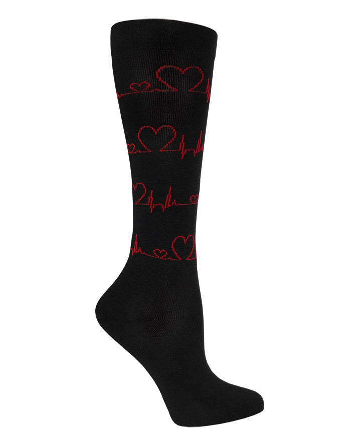 12" Premium Knit Compression Socks by Prestige / EKG with Hearts