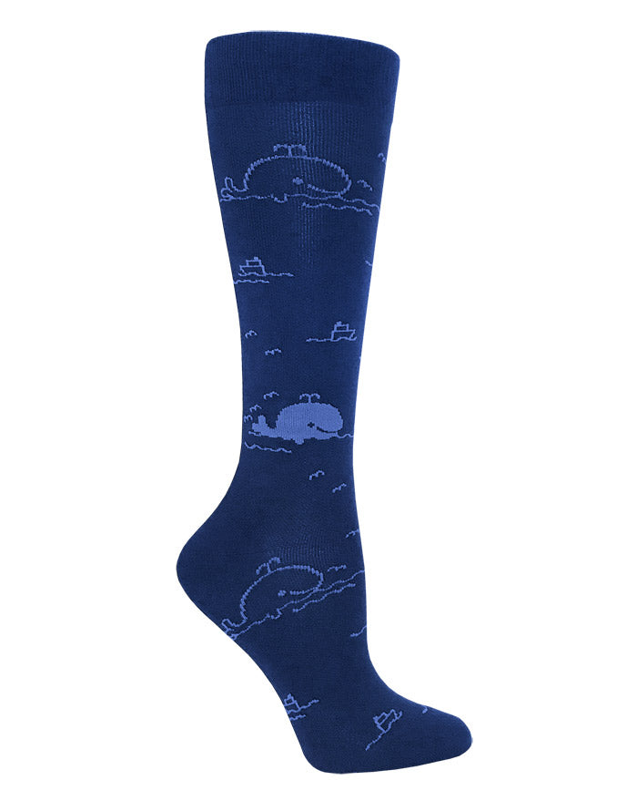 12" Premium Knit Compression Socks by Prestige / Whales Blue and Navy