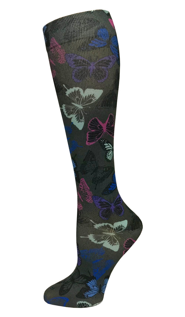 12" Soft Comfort Compression Socks by Prestige /  Butterflies Grey