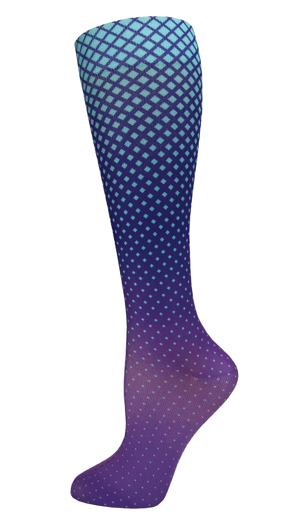 12" Soft Comfort Compression Socks by Prestige /  Dot Matrix Aqua & Purple