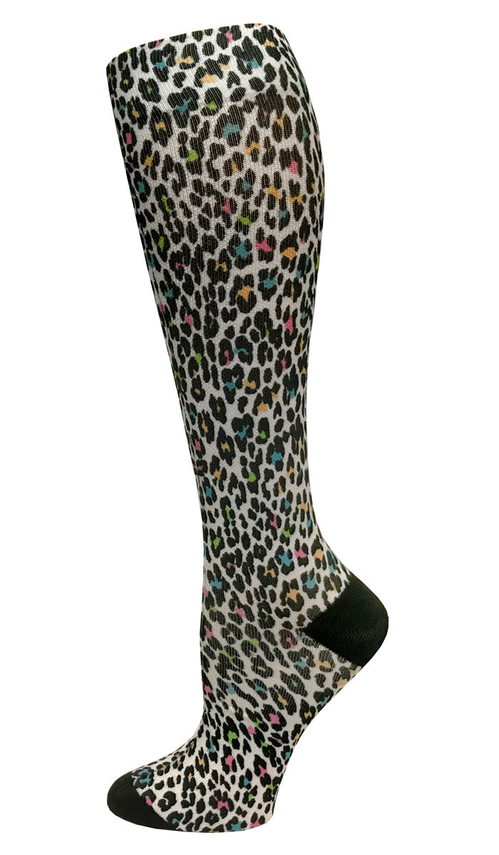 12" Soft Comfort Compression Socks by Prestige /  Leopard Print Cream