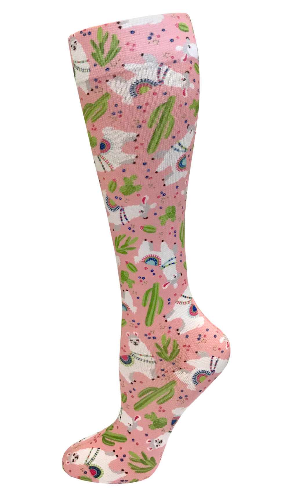 12" Soft Comfort Compression Socks by Prestige /  Llamas Pink