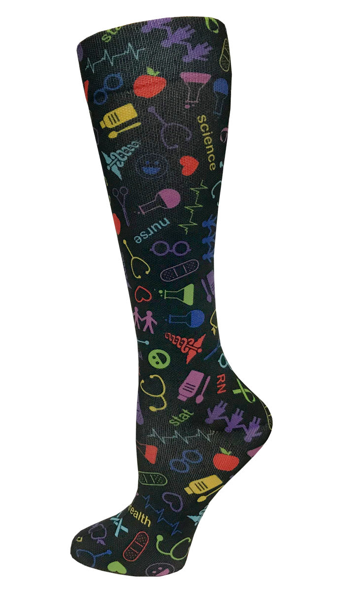 12" Soft Comfort Compression Socks by Prestige /  Medical Symbols Black