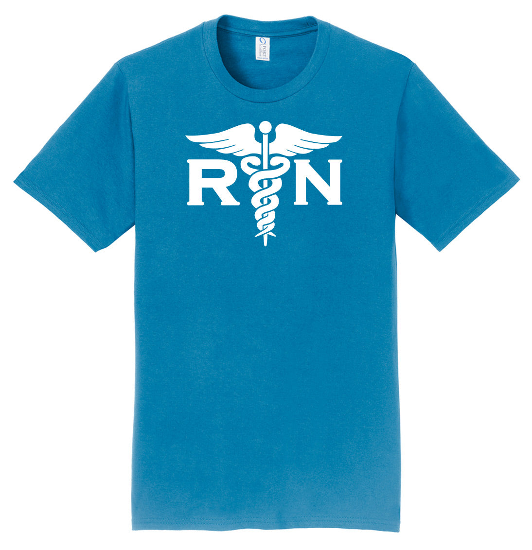Nurses Cotton T-Shirts by Prestige /  RN Caduceus on Blue