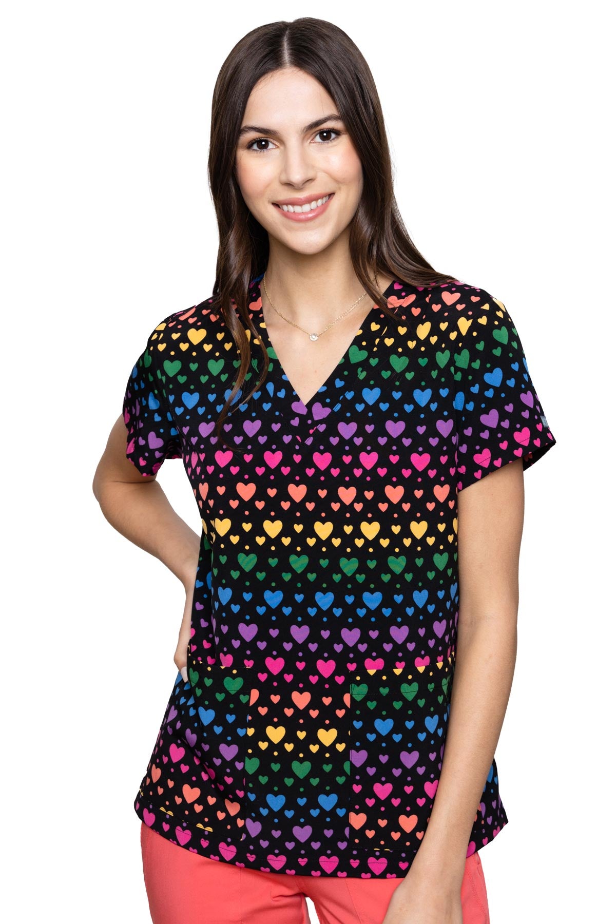 V-Neck Vicky Print Top by Med Couture XS- 3XL   / Rainbow Heart