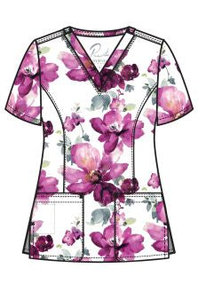 Women's printed v-neck top by Maevn XXS-5XL/  Berry Blossom