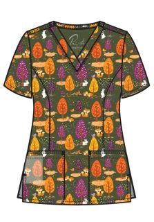 Women's printed v-neck top by Maevn XXS-5XL/:  Forest Friends