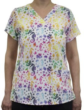 Women's printed v-neck top by Maevn XXS-5XL/: Rainbow Horsea