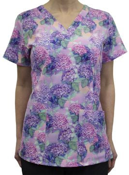 Women's printed v-neck top by Maevn XXS-5XL/:  Sweet Hydrangeas