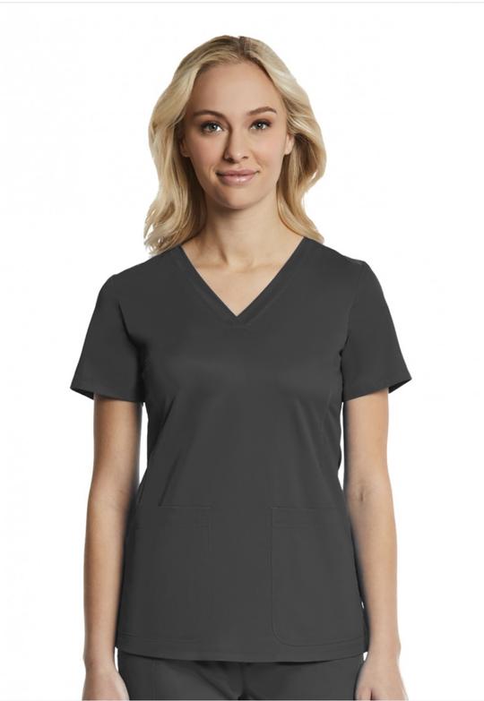 Sporty & Comfy Multi Pocket V-neck Top By Maevn XS-3XL / CHARCOAL