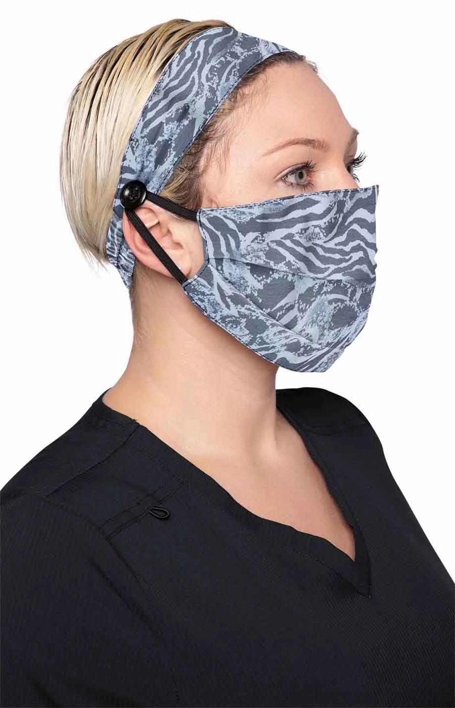 Fashion Mask + Headband Set by KOI / Zebra Snake Burnout Heather Grey