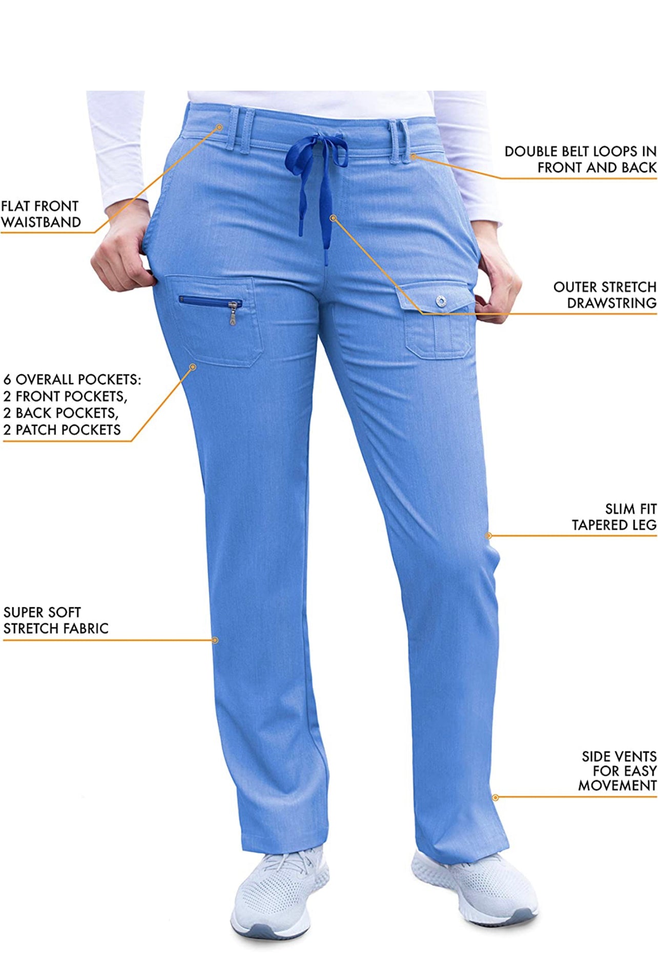 Pro Heather Slim Fit 6 Pocket Scrubs Pant by Adar XXS-3XL (Regular) / Heather French Blue