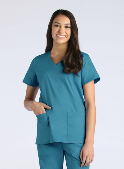 Ladies Functional V-Neck Top XS-3X by Maevn-Teal Blue