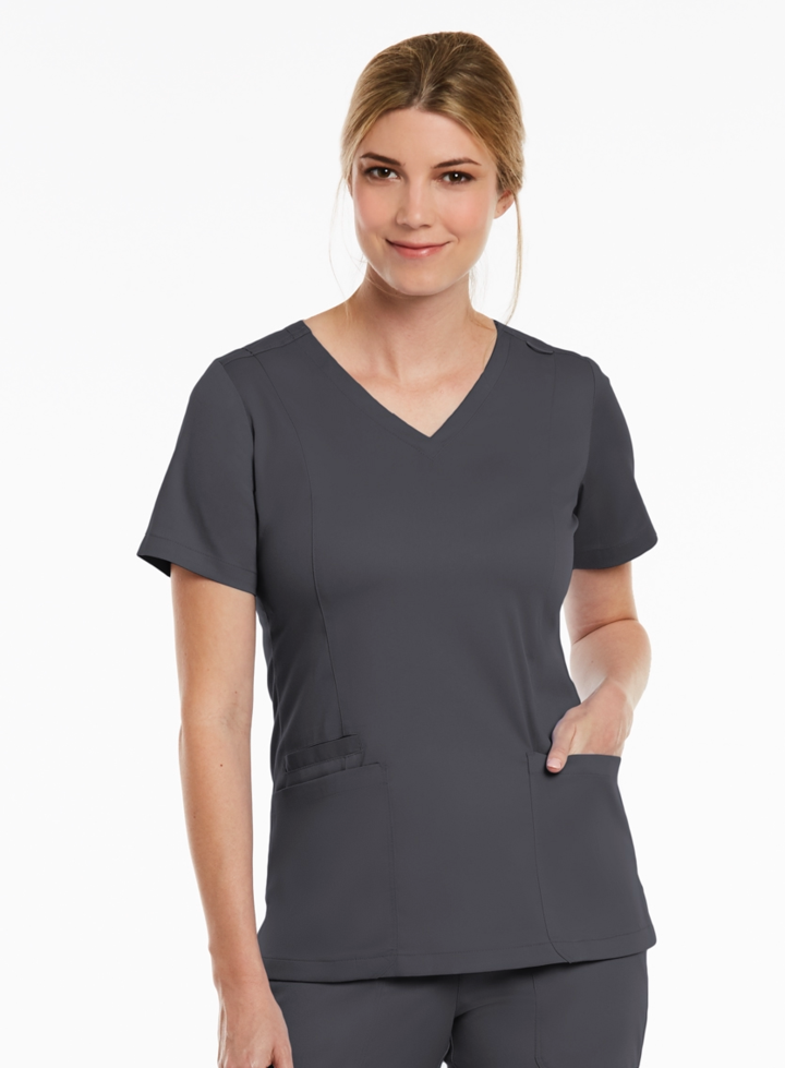 Both Side V-Neck Top by Maevn XS-3XL / PEWTER