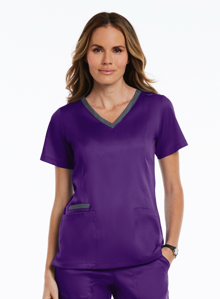 Both Side Contrast V-Neck Top by Maevn XXS-3XL/ EGG PLANT