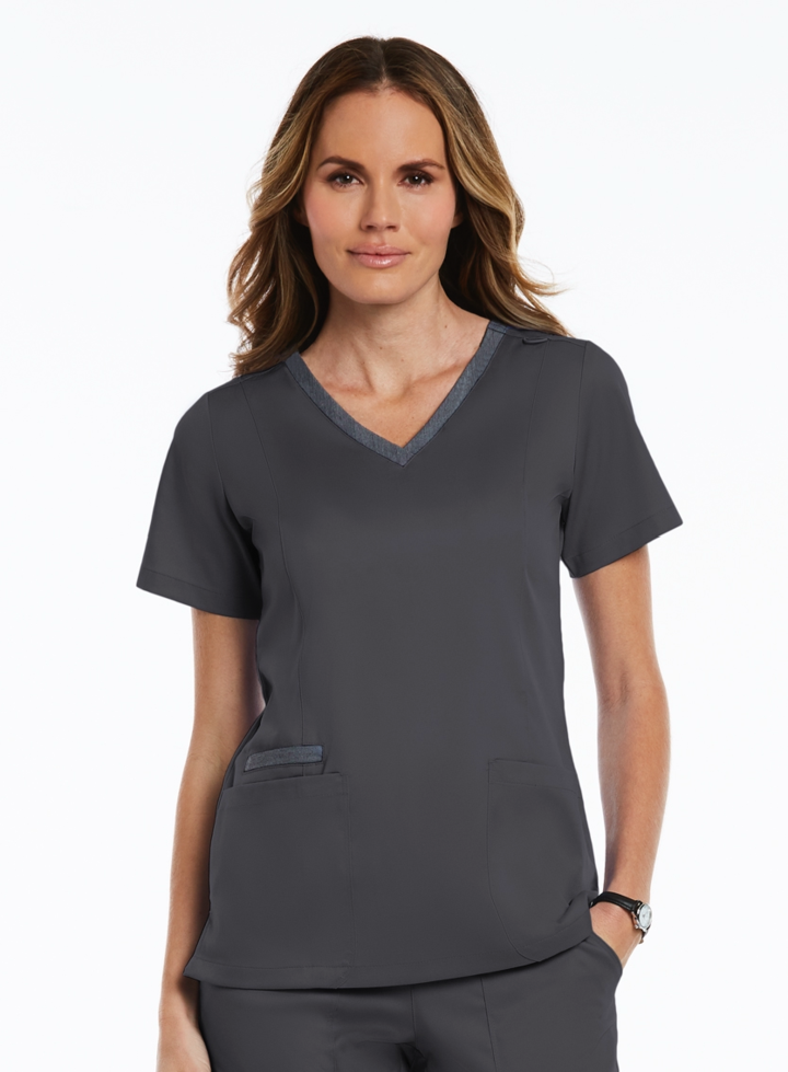 Both Side Contrast V-Neck Top by Maevn XXS-3XL/  PEWTER