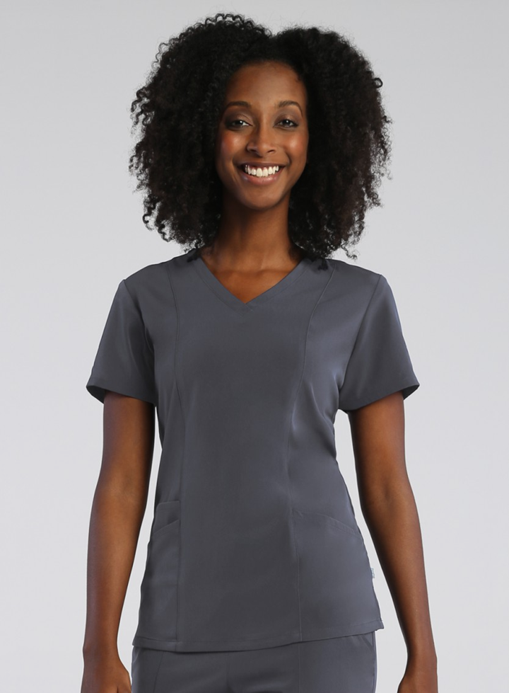 Ladies 3-Panels V-Neck Top by Maevn XXS-3XL / PEWTER