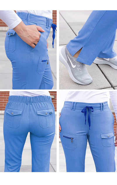 Pro Heather Slim Fit 6 Pocket Scrubs Pant by Adar XXS-3XL (Regular) / Heather French Blue