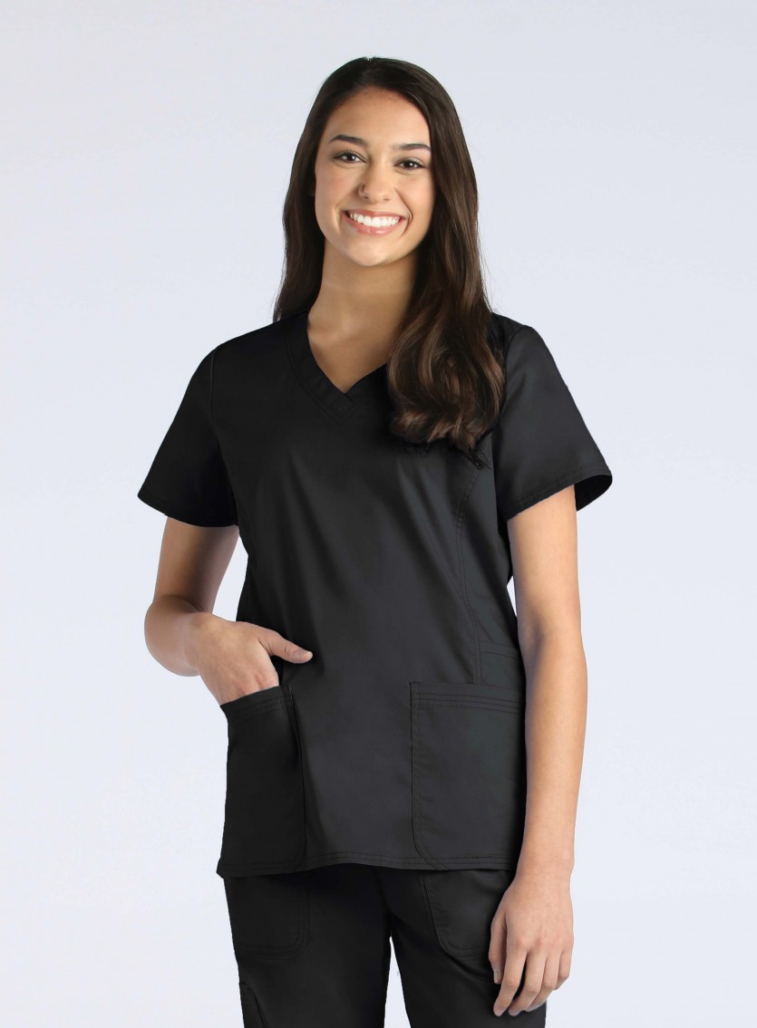 Ladies Functional V-Neck Top XS-3X by Maevn / Black